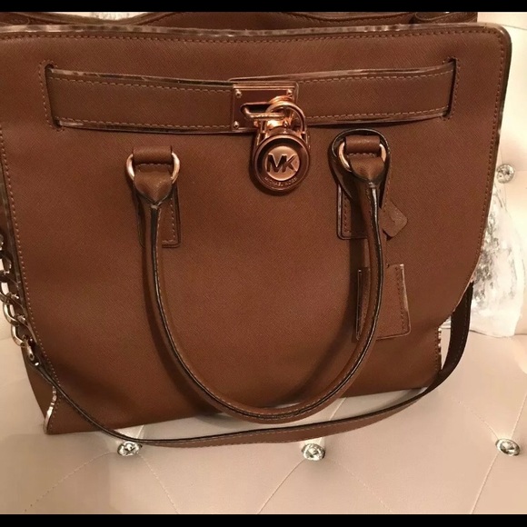 Michael Kors Hamilton Specchio Luggage Gold Trim Handbag Tote - Picture 3 of 9